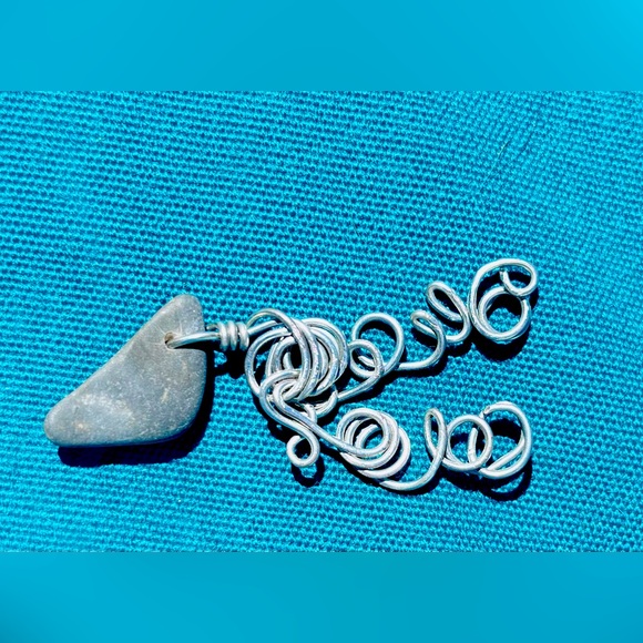 Jewelry - Wire wrapped natural finger lakes lucky stone pendant.